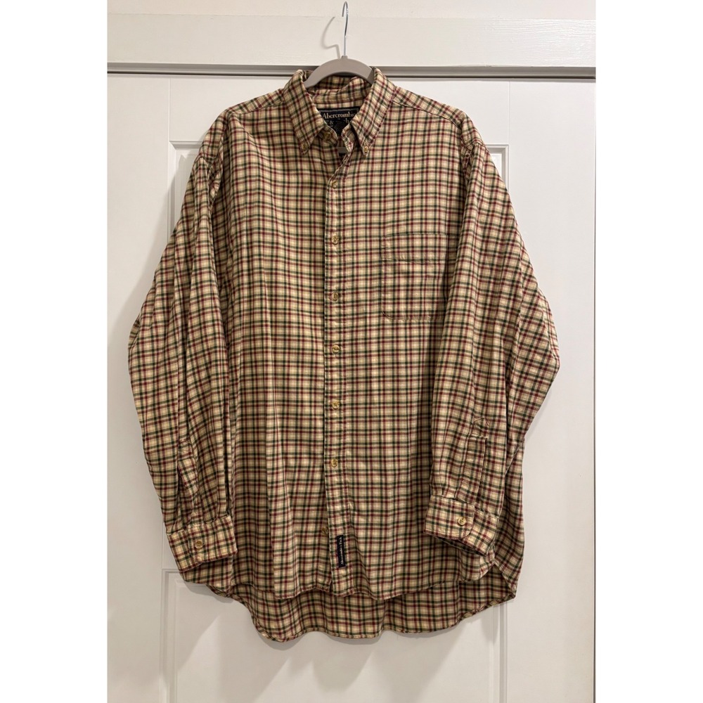 Abercrombie & Fitch Men Large Plaid Button Down Shirt Cotton Wool Blend Vintage